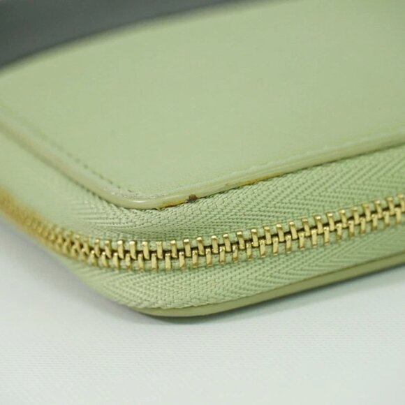 CELINE Leather Round Zip Wallet Light Green Dark Green Gold - Picture 9 of 10